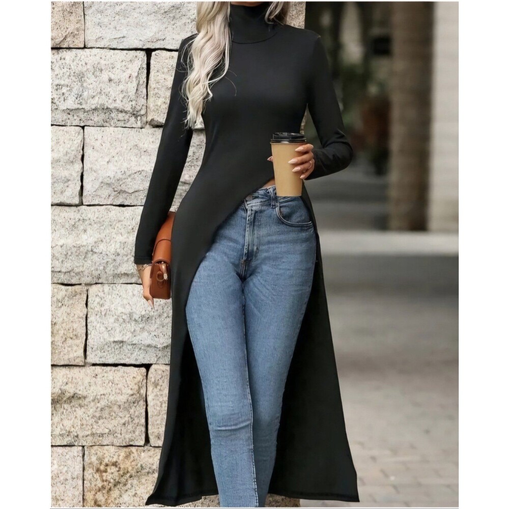 Black soft long‎ sleeve half dress style classy shirt
